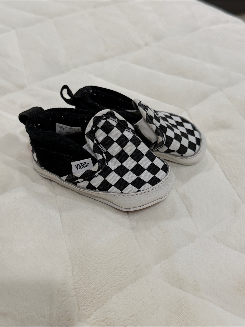Vans Baby Checkerboard Slip-On Shoes - Black & White